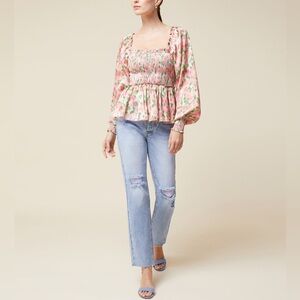 Rachel Parcell Satin Shell Puff sleeves smoked blouse/ top Large